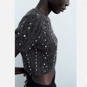 Zara Beaded Jewel Knit Cropped Top